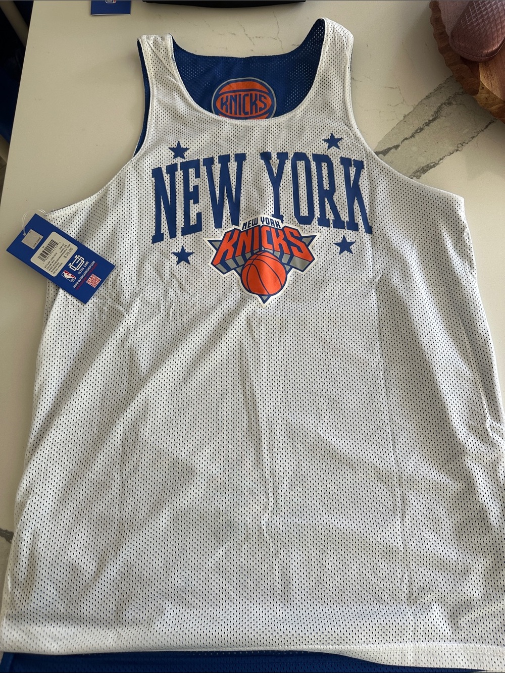 New York Knicks White Mesh Tank Top with Team Logo